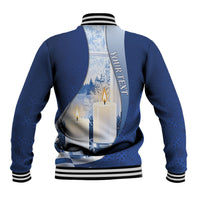 Personalized Finland Independence Day Baseball Jacket Blue-White Candles Snowy Forest