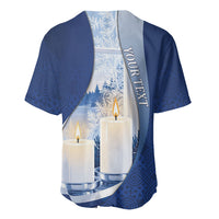 Personalized Finland Independence Day Baseball Jersey Blue-White Candles Snowy Forest