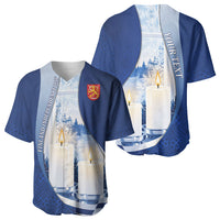 Personalized Finland Independence Day Baseball Jersey Blue-White Candles Snowy Forest