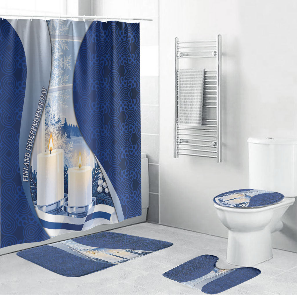 Finland Independence Day Bathroom Set Blue-White Candles Snowy Forest