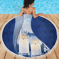 Finland Independence Day Beach Blanket Blue-White Candles Snowy Forest