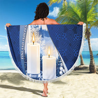 Finland Independence Day Beach Blanket Blue-White Candles Snowy Forest