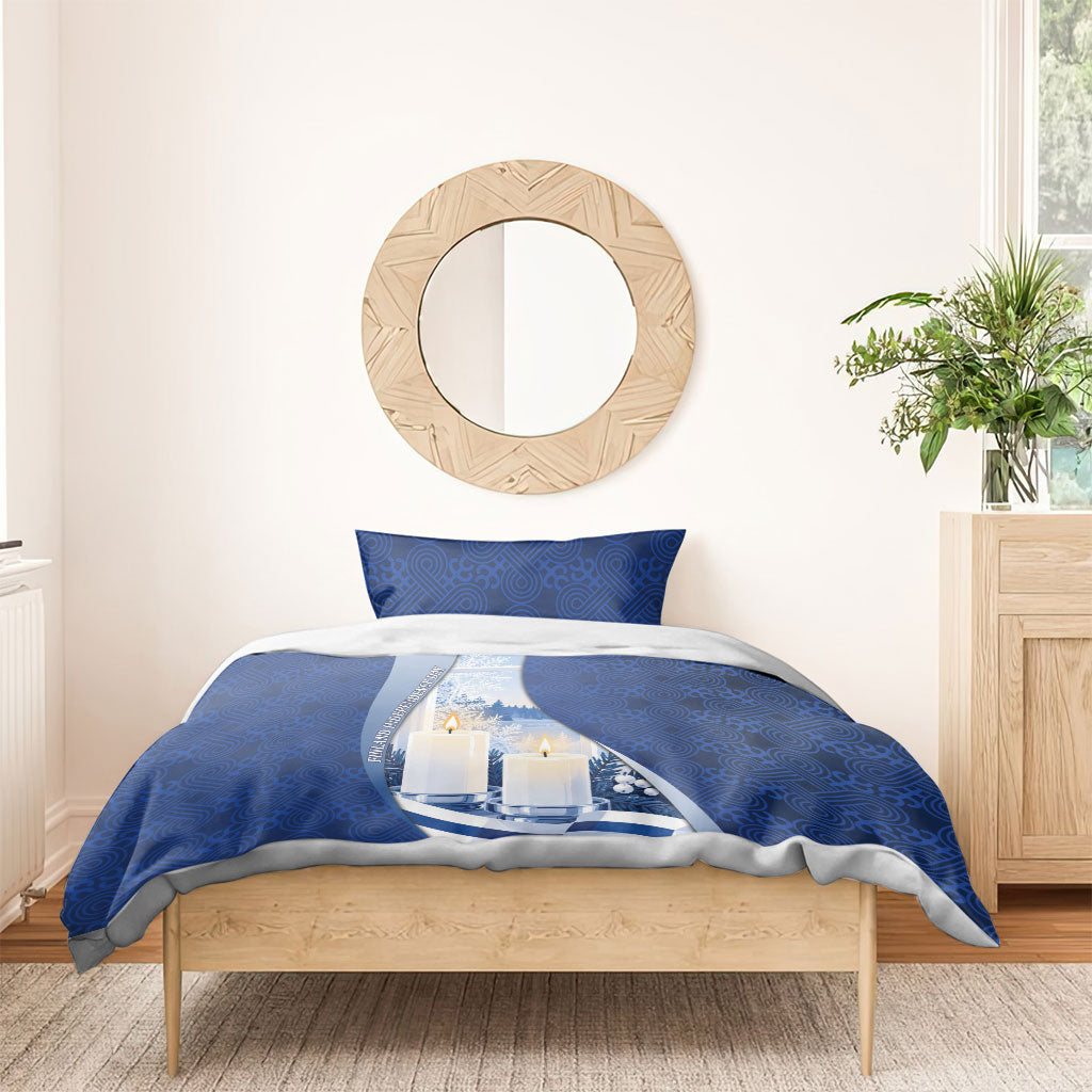 Finland Independence Day Bedding Set Blue-White Candles Snowy Forest
