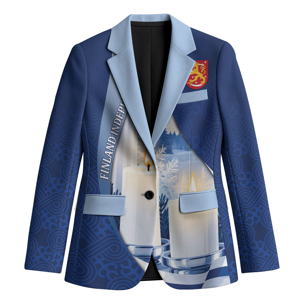Personalized Finland Independence Day Blazer Blue-White Candles Snowy Forest
