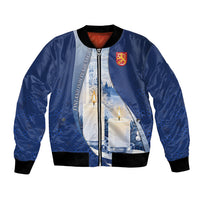 Personalized Finland Independence Day Bomber Jacket Blue-White Candles Snowy Forest
