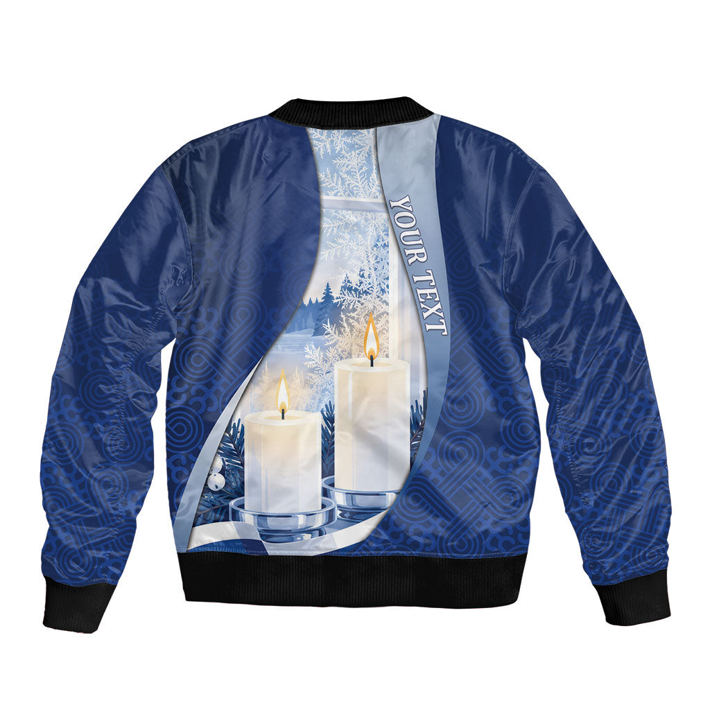 Personalized Finland Independence Day Bomber Jacket Blue-White Candles Snowy Forest