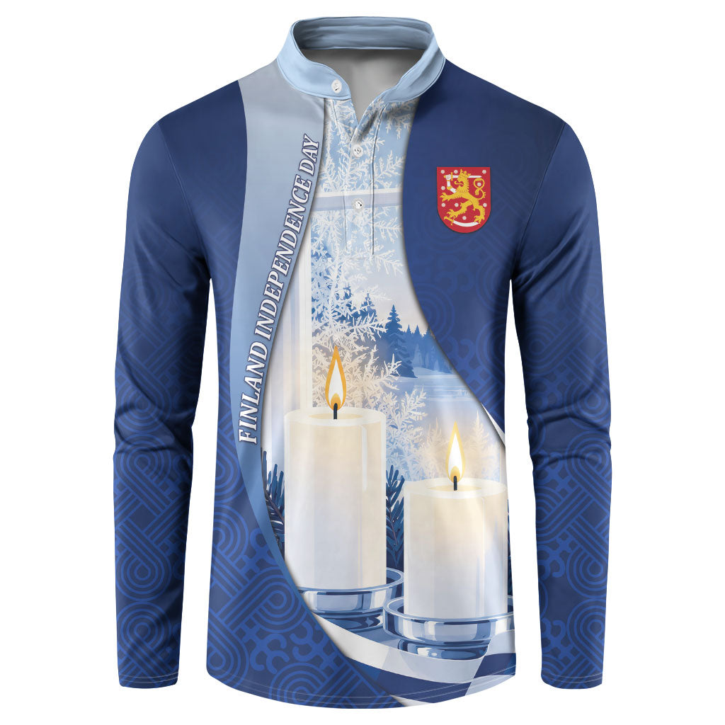 Personalized Finland Independence Day Button Sweatshirt Blue-White Candles Snowy Forest