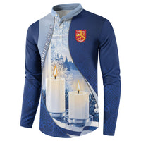 Personalized Finland Independence Day Button Sweatshirt Blue-White Candles Snowy Forest