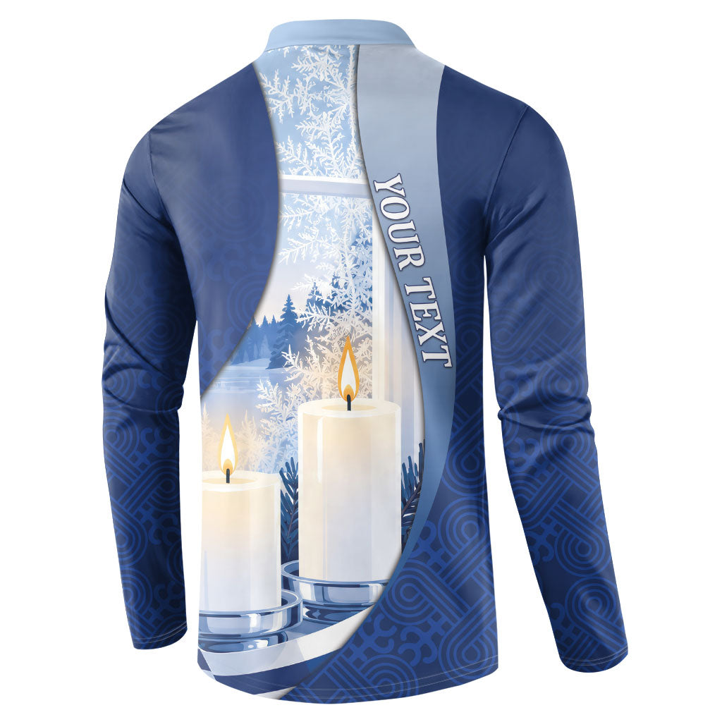 Personalized Finland Independence Day Button Sweatshirt Blue-White Candles Snowy Forest