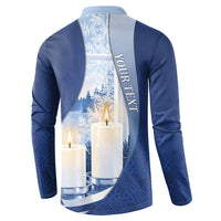 Personalized Finland Independence Day Button Sweatshirt Blue-White Candles Snowy Forest