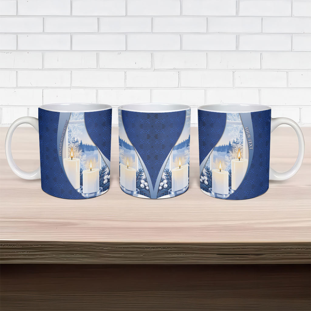 Personalized Finland Independence Day Ceramic Mug Blue-White Candles Snowy Forest