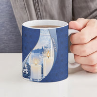 Personalized Finland Independence Day Ceramic Mug Blue-White Candles Snowy Forest
