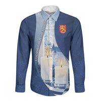Personalized Finland Independence Day Long Sleeve Button Shirt Blue-White Candles Snowy Forest
