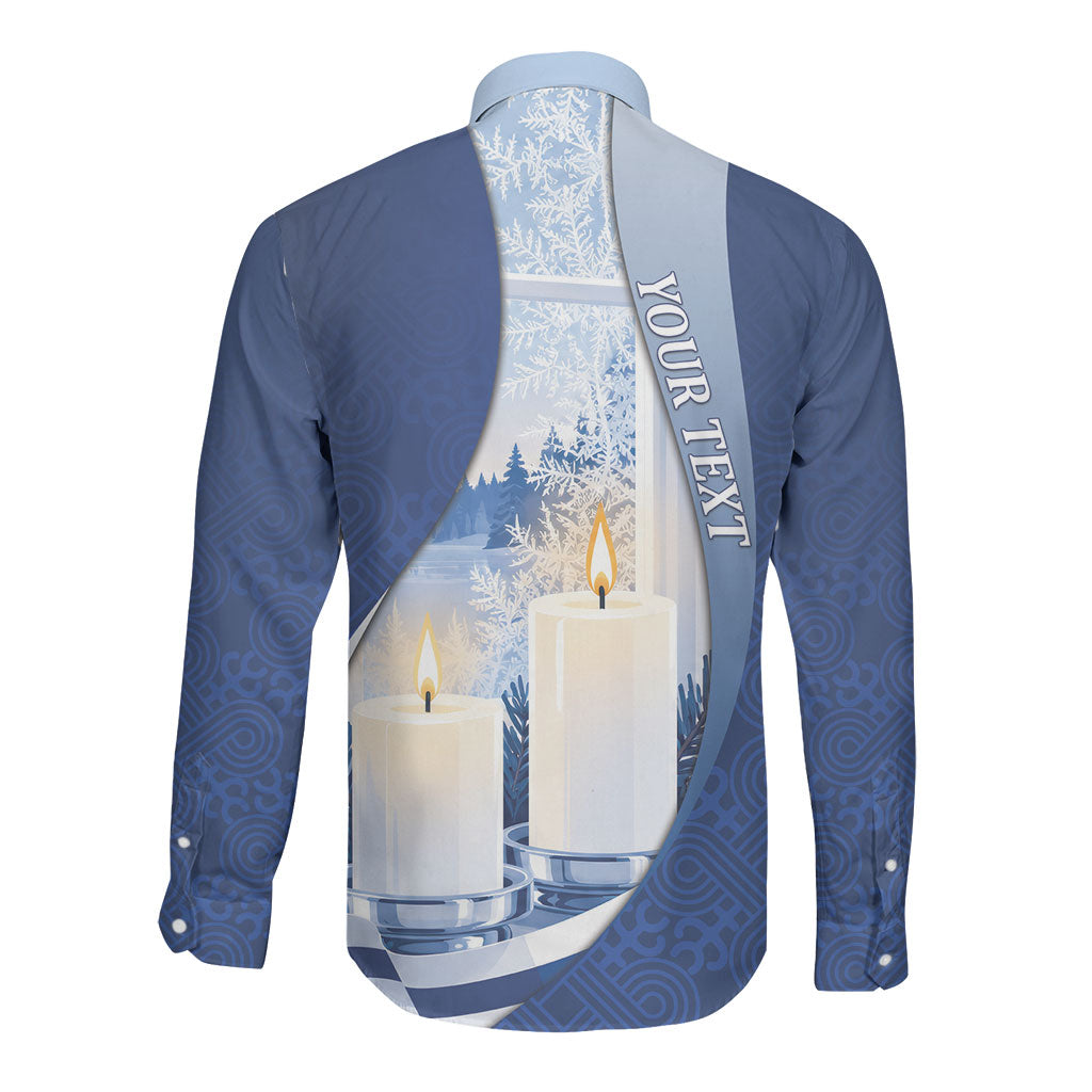 Personalized Finland Independence Day Long Sleeve Button Shirt Blue-White Candles Snowy Forest