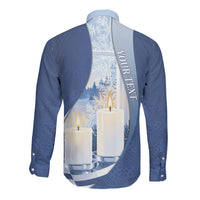 Personalized Finland Independence Day Long Sleeve Button Shirt Blue-White Candles Snowy Forest