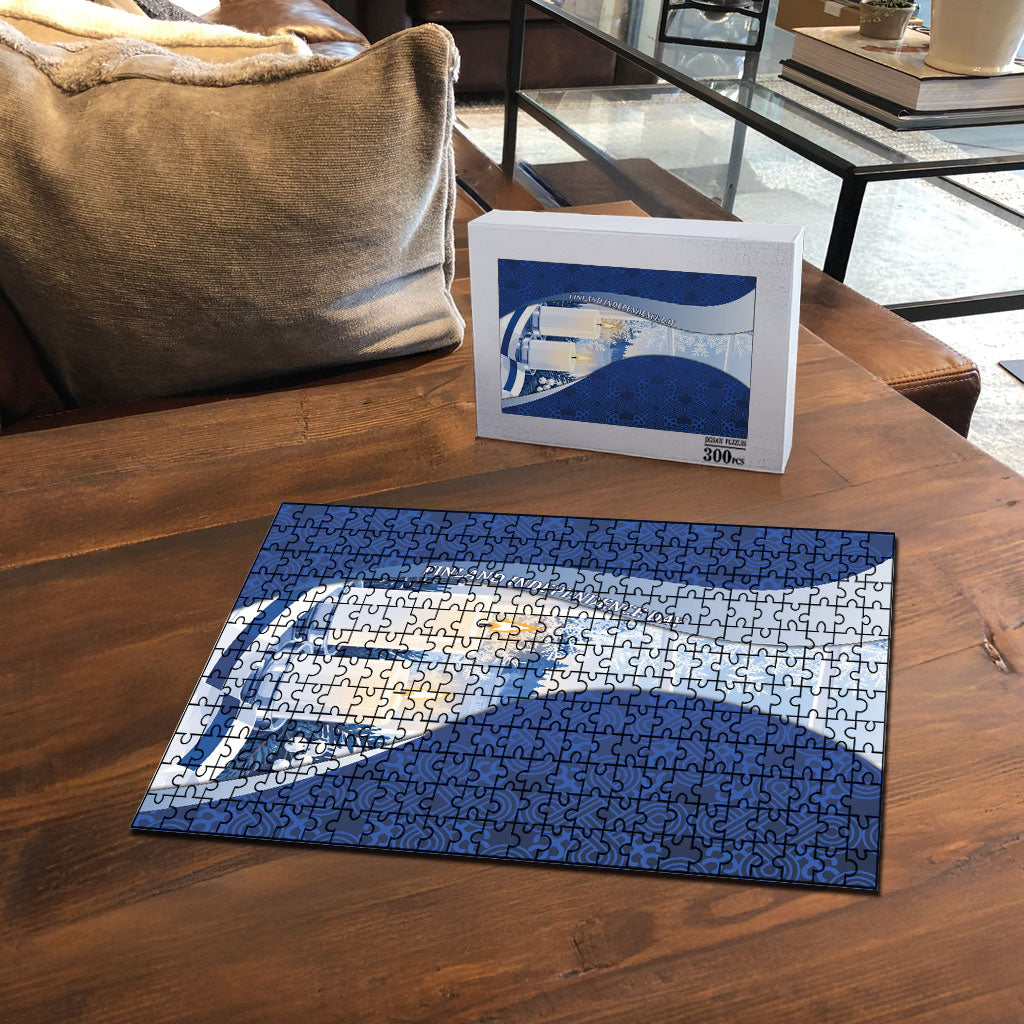 Finland Independence Day Puzzle Blue-White Candles Snowy Forest