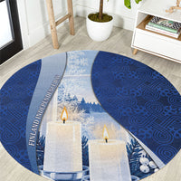 Finland Independence Day Round Carpet Blue-White Candles Snowy Forest