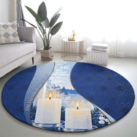 Finland Independence Day Round Carpet Blue-White Candles Snowy Forest