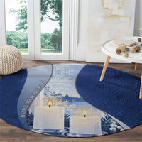 Finland Independence Day Round Carpet Blue-White Candles Snowy Forest