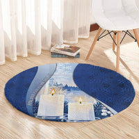 Finland Independence Day Round Carpet Blue-White Candles Snowy Forest