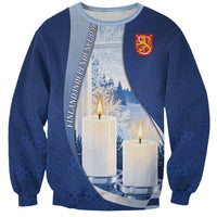 Personalized Finland Independence Day Sweatshirt Blue-White Candles Snowy Forest