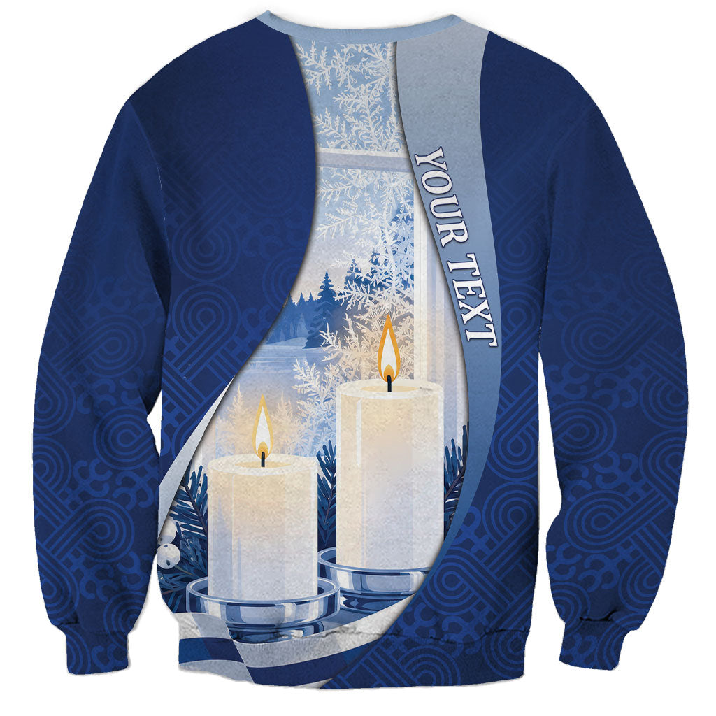 Personalized Finland Independence Day Sweatshirt Blue-White Candles Snowy Forest