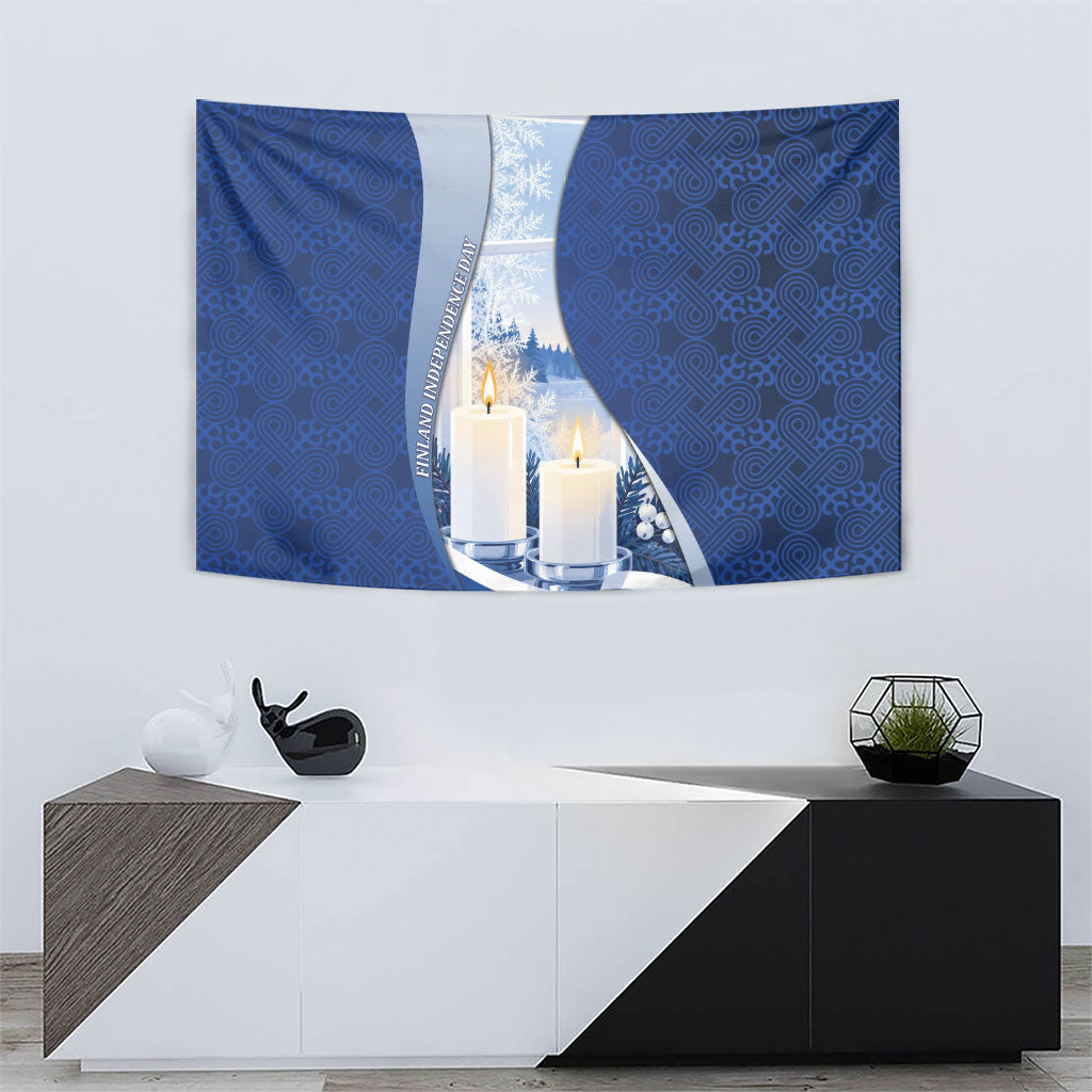 Finland Independence Day Tapestry Blue-White Candles Snowy Forest