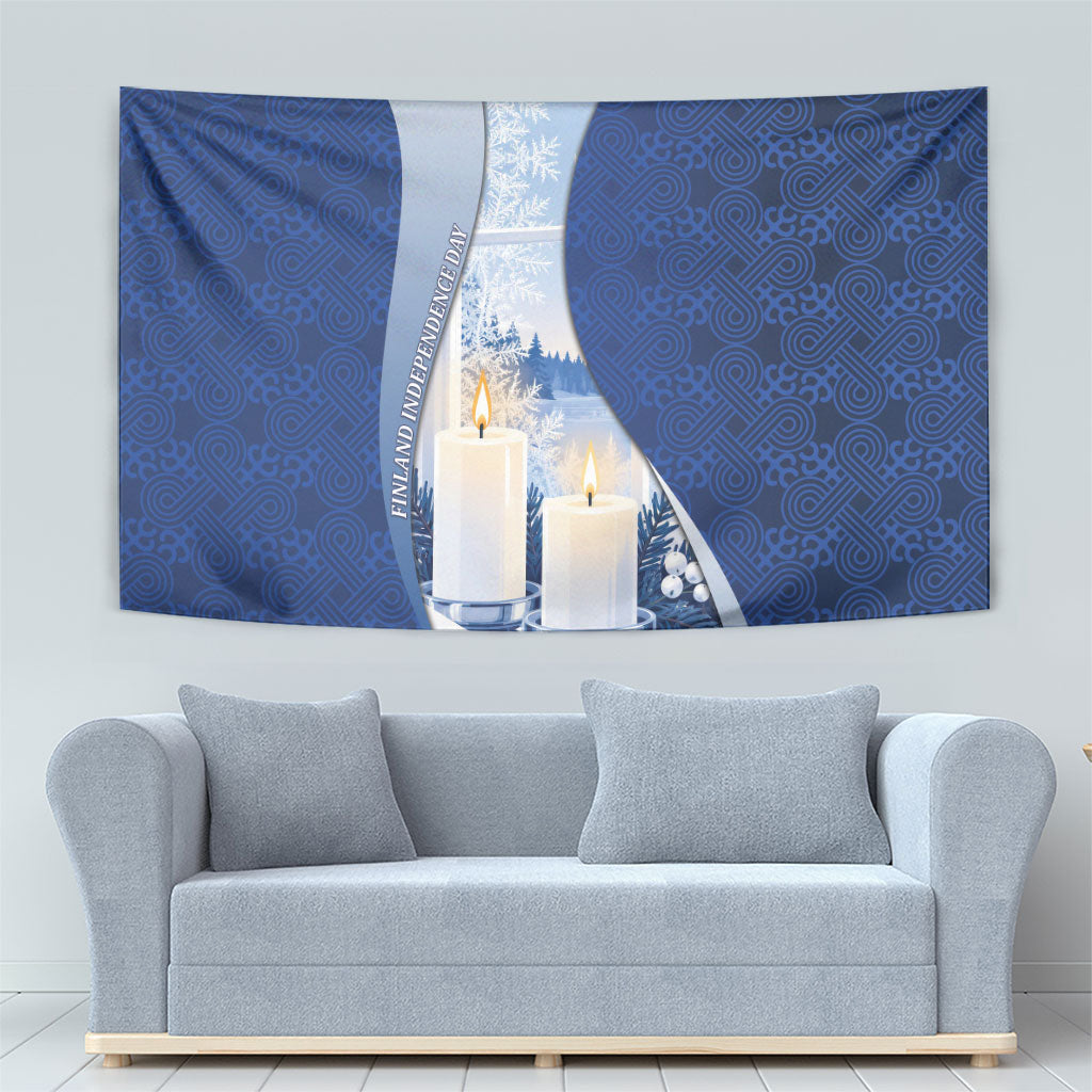 Finland Independence Day Tapestry Blue-White Candles Snowy Forest