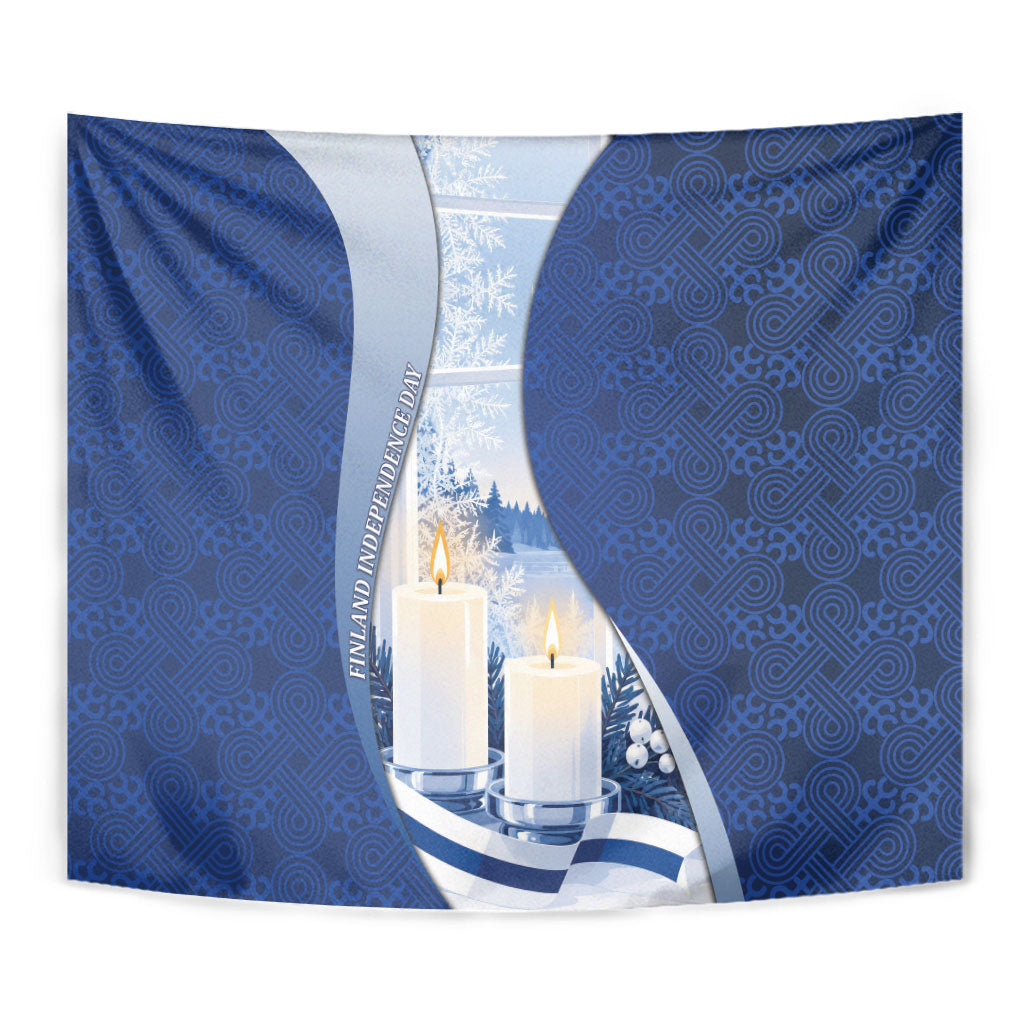 Finland Independence Day Tapestry Blue-White Candles Snowy Forest