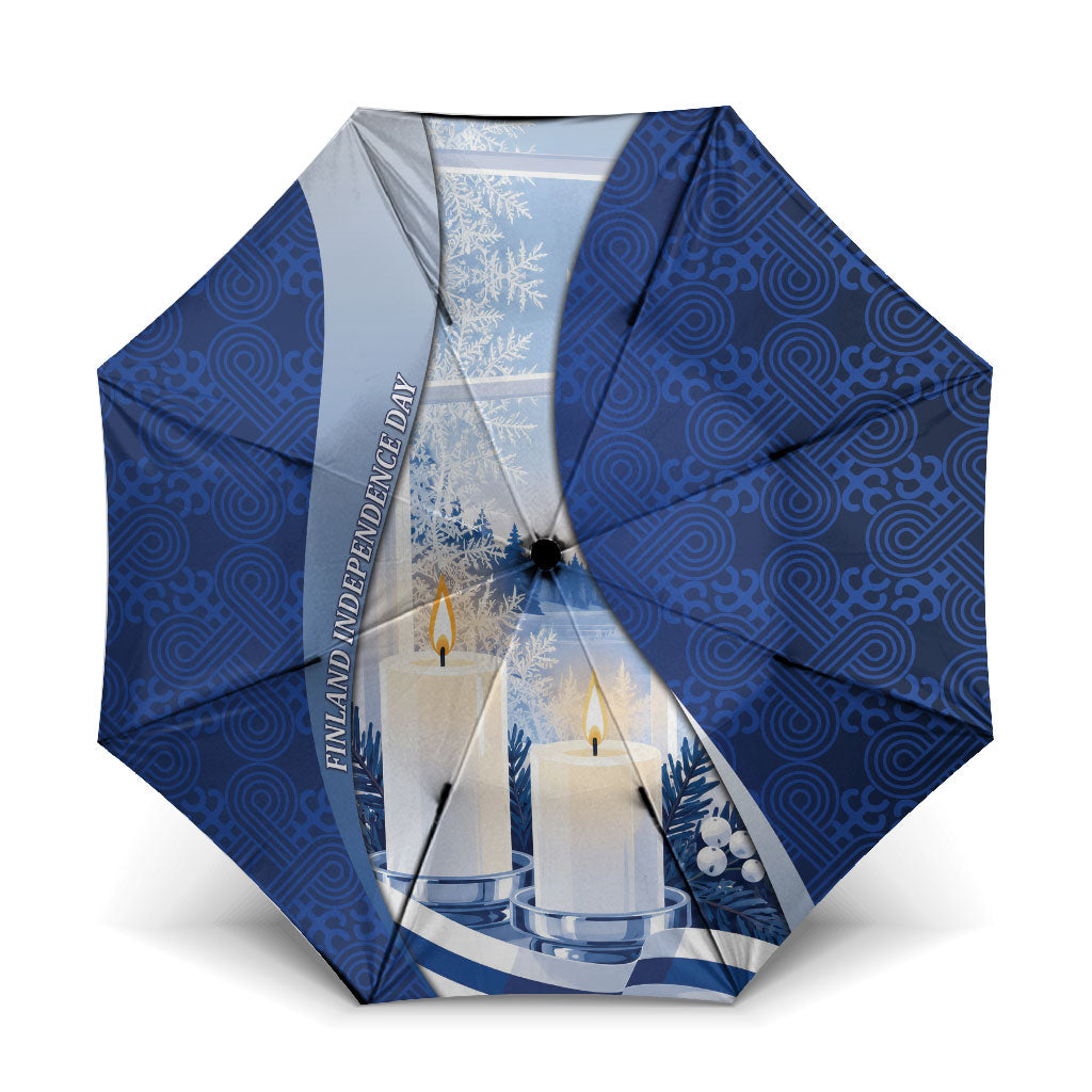 Finland Independence Day Umbrella Blue-White Candles Snowy Forest