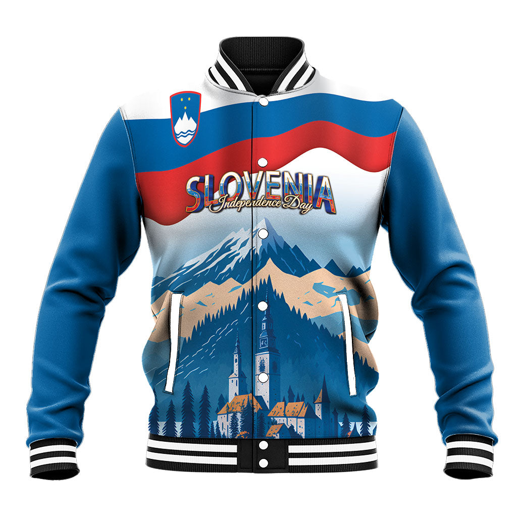 Slovenia Independence Day Personalized Baseball Jacket Lake Bled Julian Alps Landscape