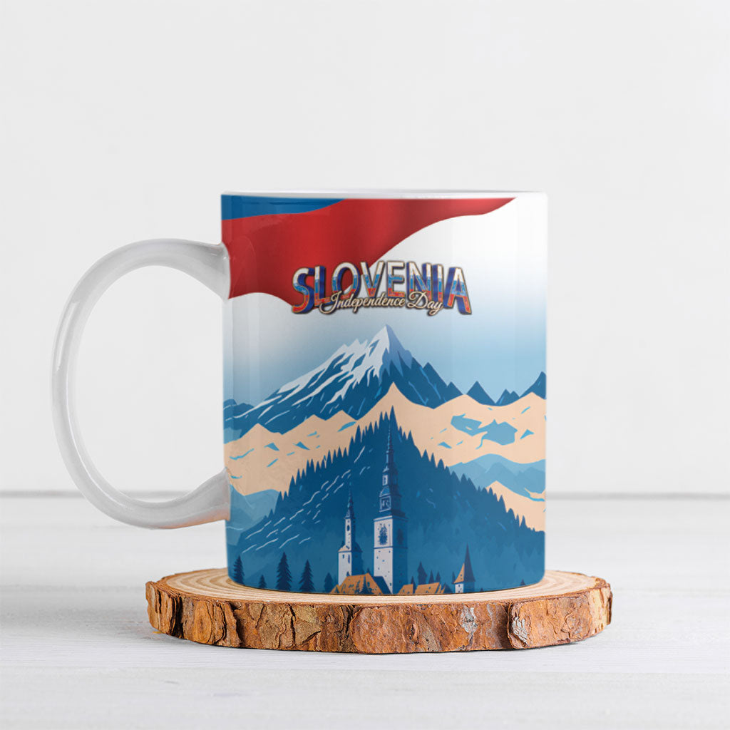 Slovenia Independence Day Personalized Ceramic Mug Lake Bled Julian Alps Landscape