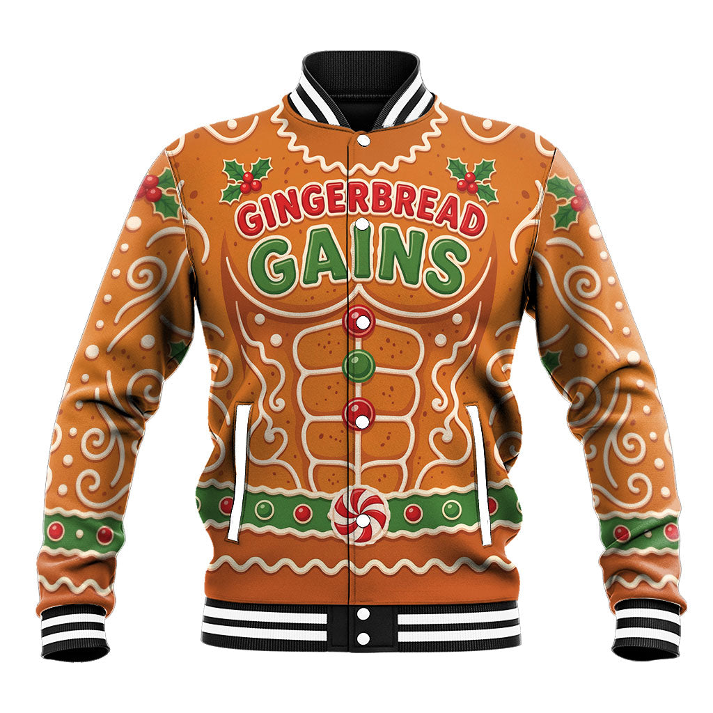 Funny Christmas Gingerbread Man Baseball Jacket Gingerbread Gains Bodybuilder
