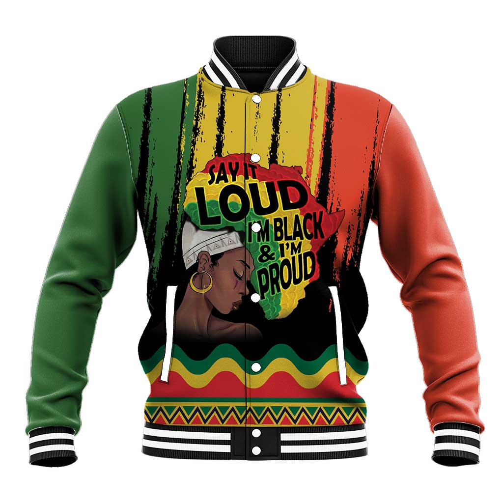 Black History Dreadlocks Map Baseball Jacket Say It Loud I’m Black and I’m Proud - Wonder Print Shop