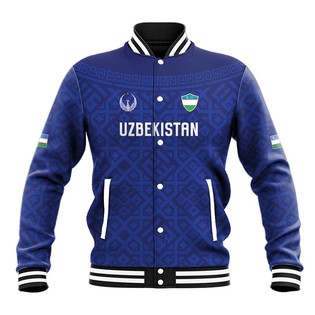 Custom World Football 2026 Uzbekistan Baseball Jacket Samarkand Blue Heritage Pattern - Wonder Print Shop