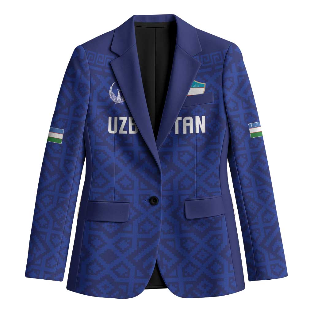 Custom World Football 2026 Uzbekistan Blazer Samarkand Blue Heritage Pattern - Wonder Print Shop