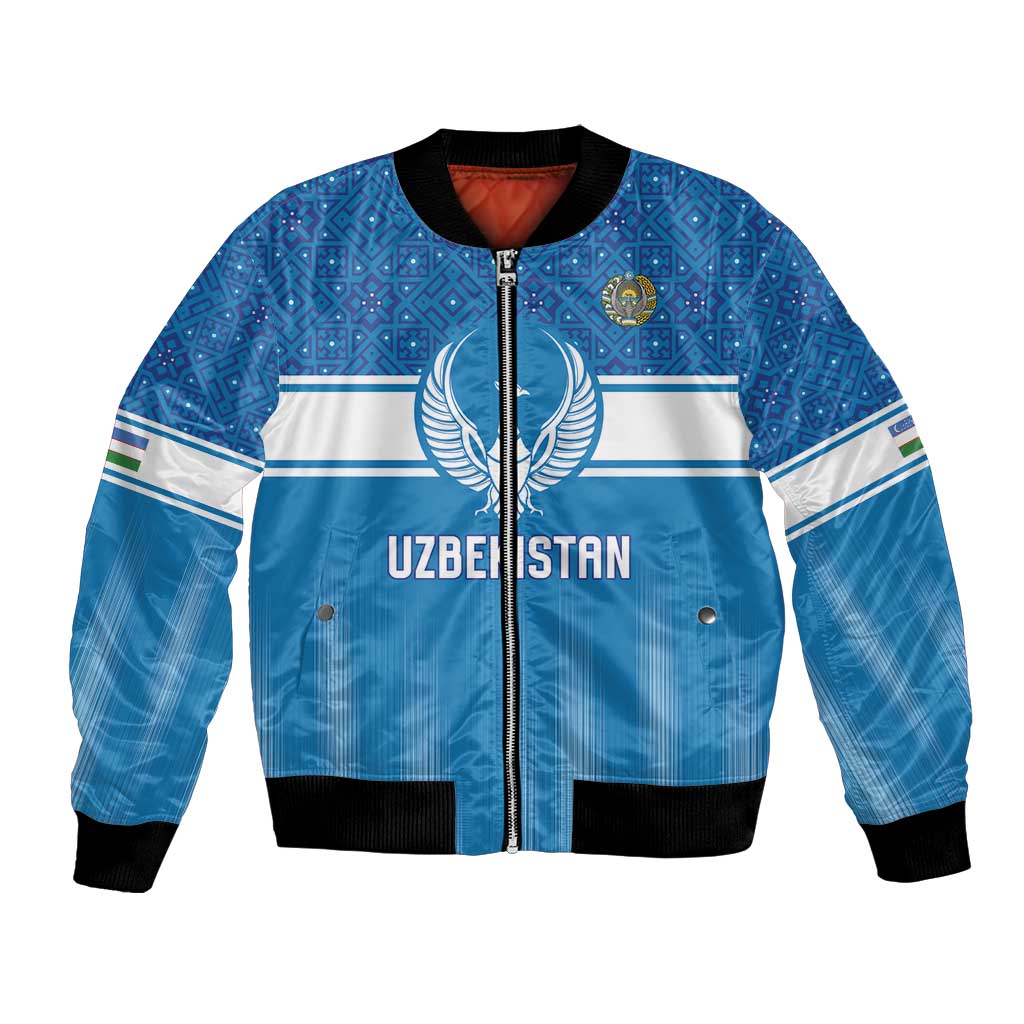 Custom World Football 2026 Uzbekistan Bomber Jacket Uzbek Ikat Pattern with Humo Bird - Wonder Print Shop