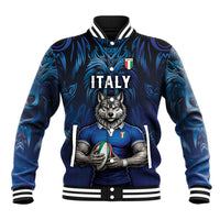 Custom Rugby Italy Baseball Jacket Azzurri Wolf Mascot Design