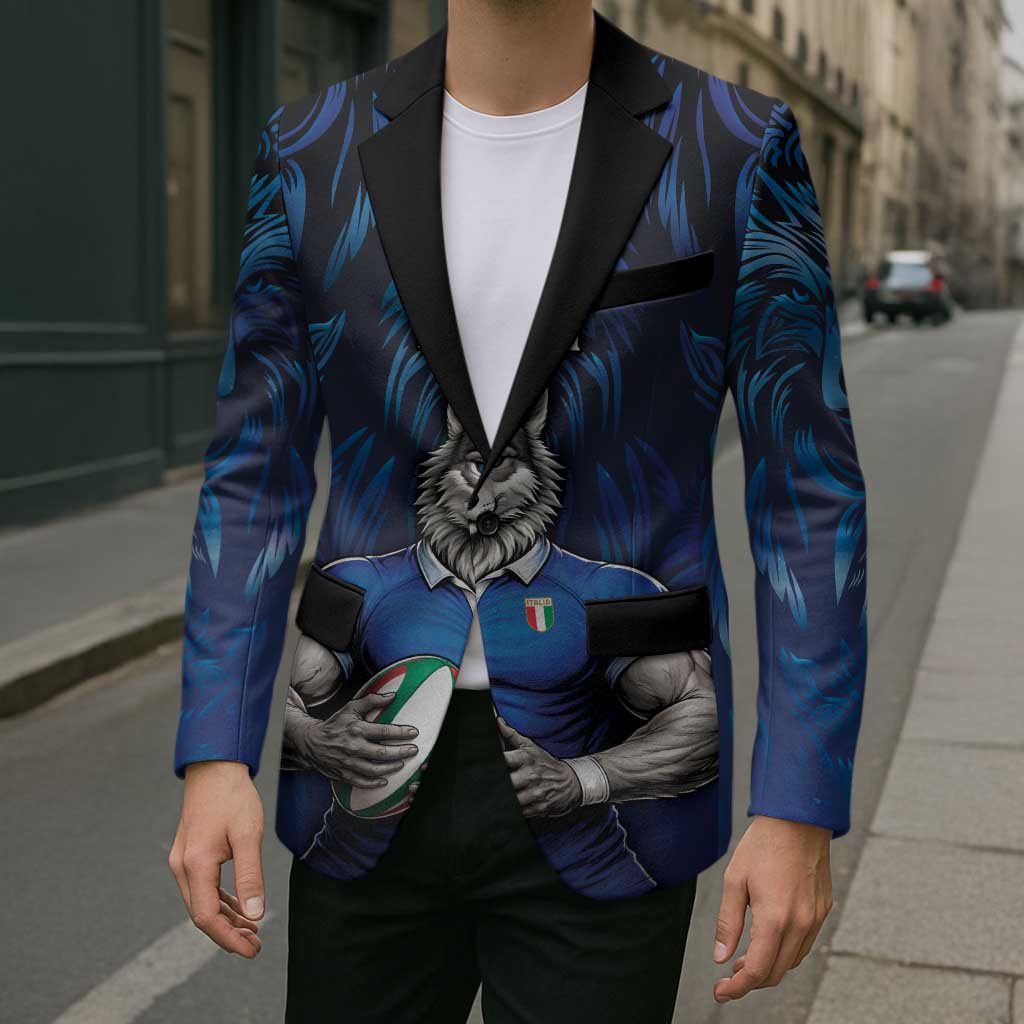 Custom Rugby Italy Blazer Azzurri Wolf Mascot Design