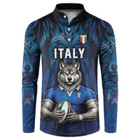 Custom Rugby Italy Button Sweatshirt Azzurri Wolf Mascot Design