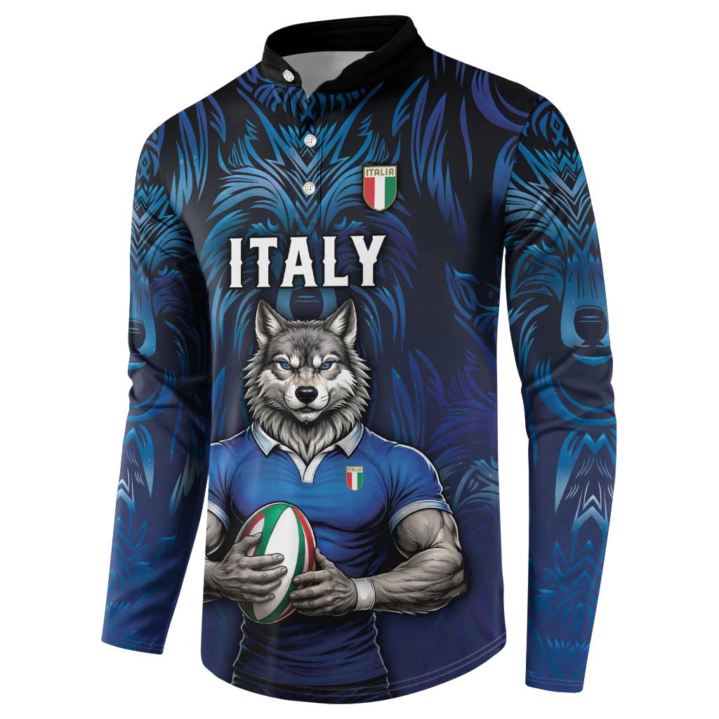 Custom Rugby Italy Button Sweatshirt Azzurri Wolf Mascot Design