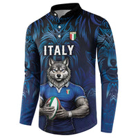 Custom Rugby Italy Button Sweatshirt Azzurri Wolf Mascot Design
