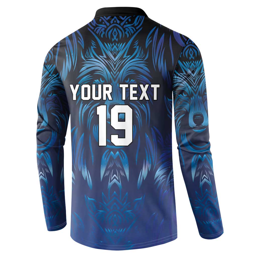 Custom Rugby Italy Button Sweatshirt Azzurri Wolf Mascot Design