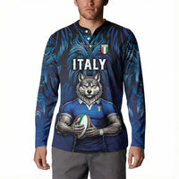 Custom Rugby Italy Button Sweatshirt Azzurri Wolf Mascot Design