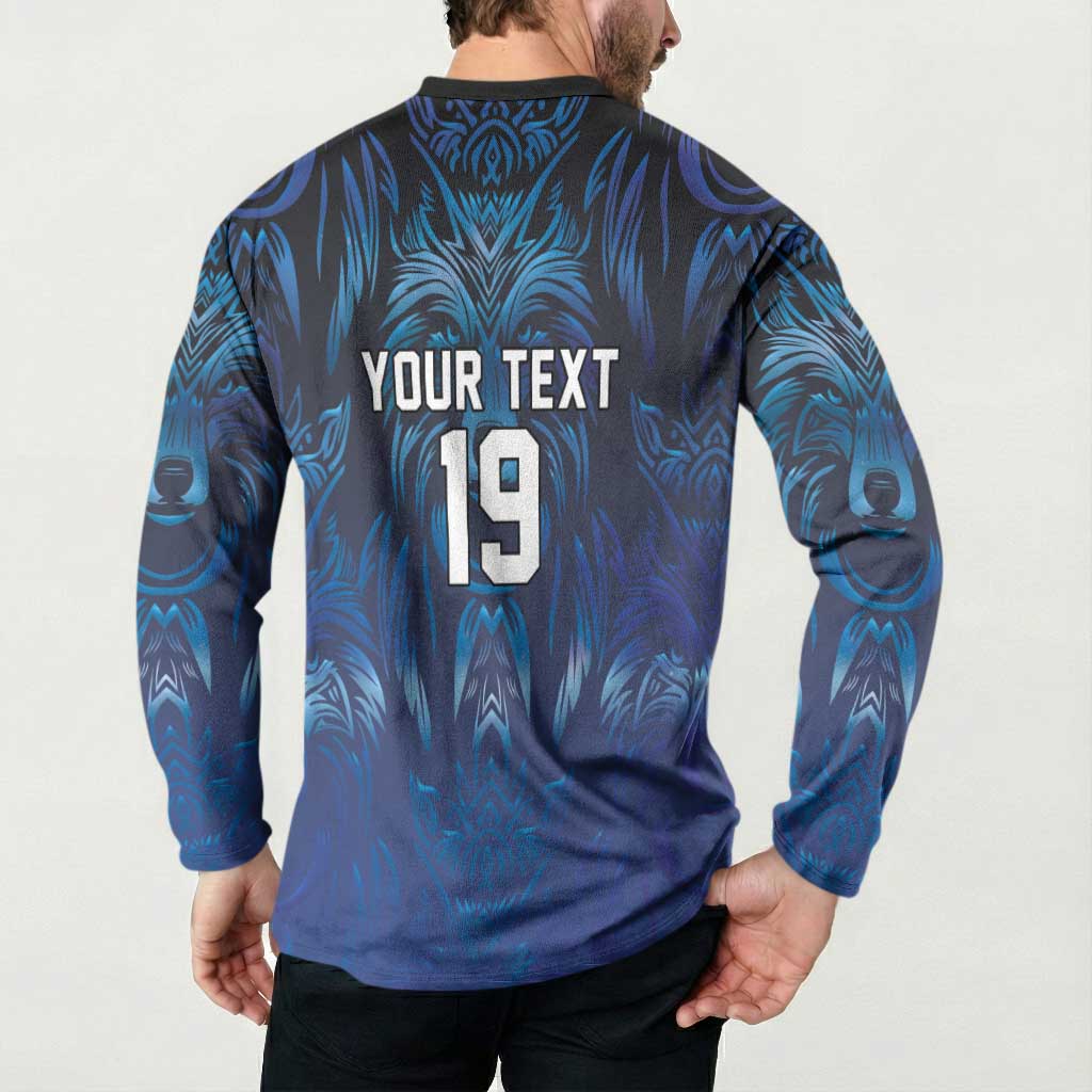 Custom Rugby Italy Button Sweatshirt Azzurri Wolf Mascot Design