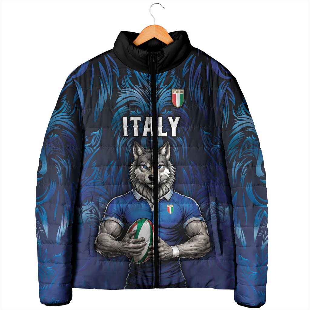 Custom Rugby Italy Padded Jacket Azzurri Wolf Mascot Design