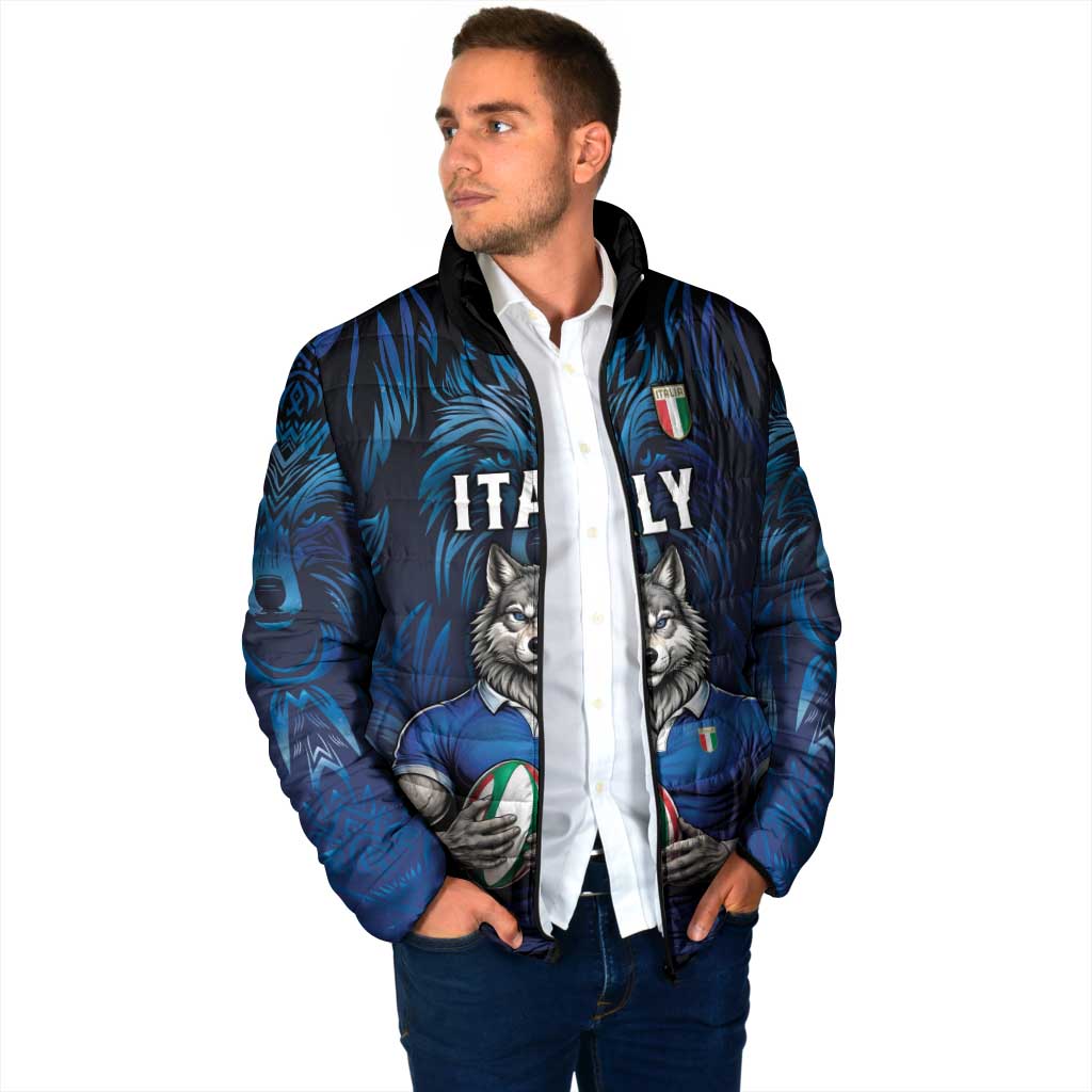 Custom Rugby Italy Padded Jacket Azzurri Wolf Mascot Design