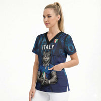 Custom Rugby Italy Scrub Top Azzurri Wolf Mascot Design