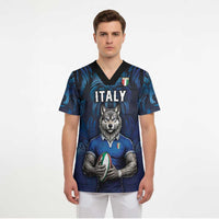 Custom Rugby Italy Scrub Top Azzurri Wolf Mascot Design