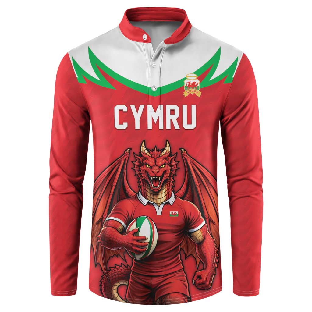 Custom Rugby Wales Button Sweatshirt Y Ddraig Goch Mascot Design